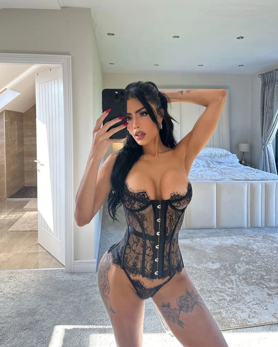 Sexy Lingerie For Women Palace Sensual Corset 2PC Set Sheer Strapless Lace